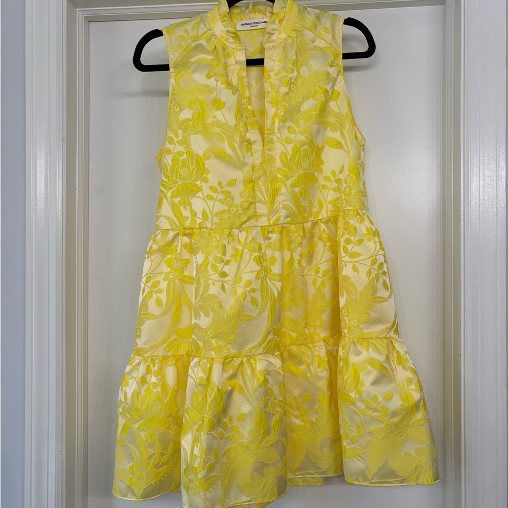 Amanda Uprichard Yellow Tiered Saffron Brocade Dress - NWOT